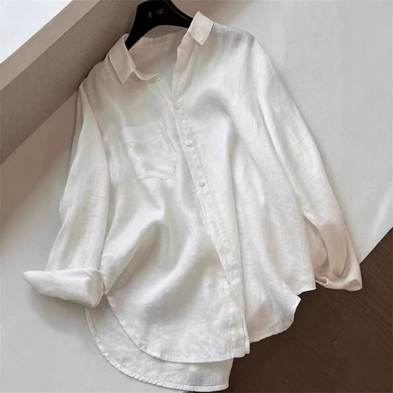 Old Money Style Women's Autumn Thin Loose Slimming High-End Cotton Linen Long Sleeve Shirt New Model Old Money Style Women's Autumn Thin Loose Slimming High-End Cotton Linen Long Sleeve Shirt New Model