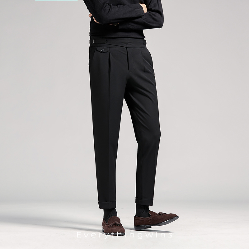 Naples dress pants men's nine-point pants Black sag business casual high-waisted suit pants slim autumn winter