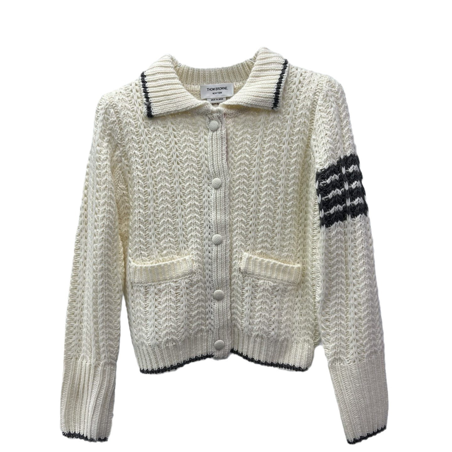 TB 공장 직접 하이 퀄리티 봄과 가을 4 바 중공 가방 버클 옷깃 대비 니트 카디건 옷깃 스웨터