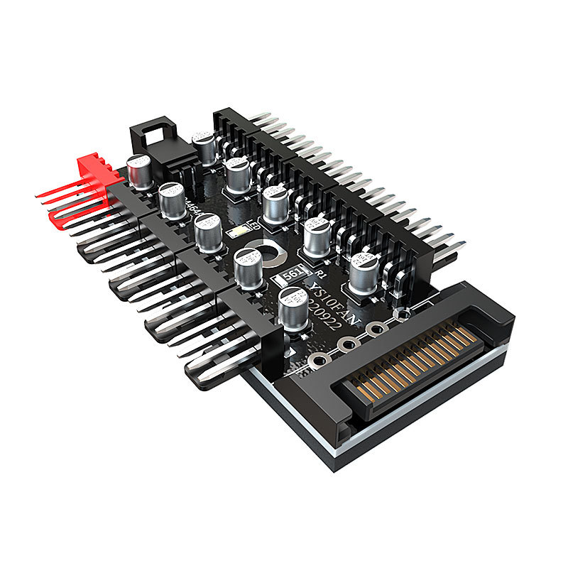 4PIN 4針PWM 風扇集線器 10路智能溫控控制器 大4P口/SATA口供電
