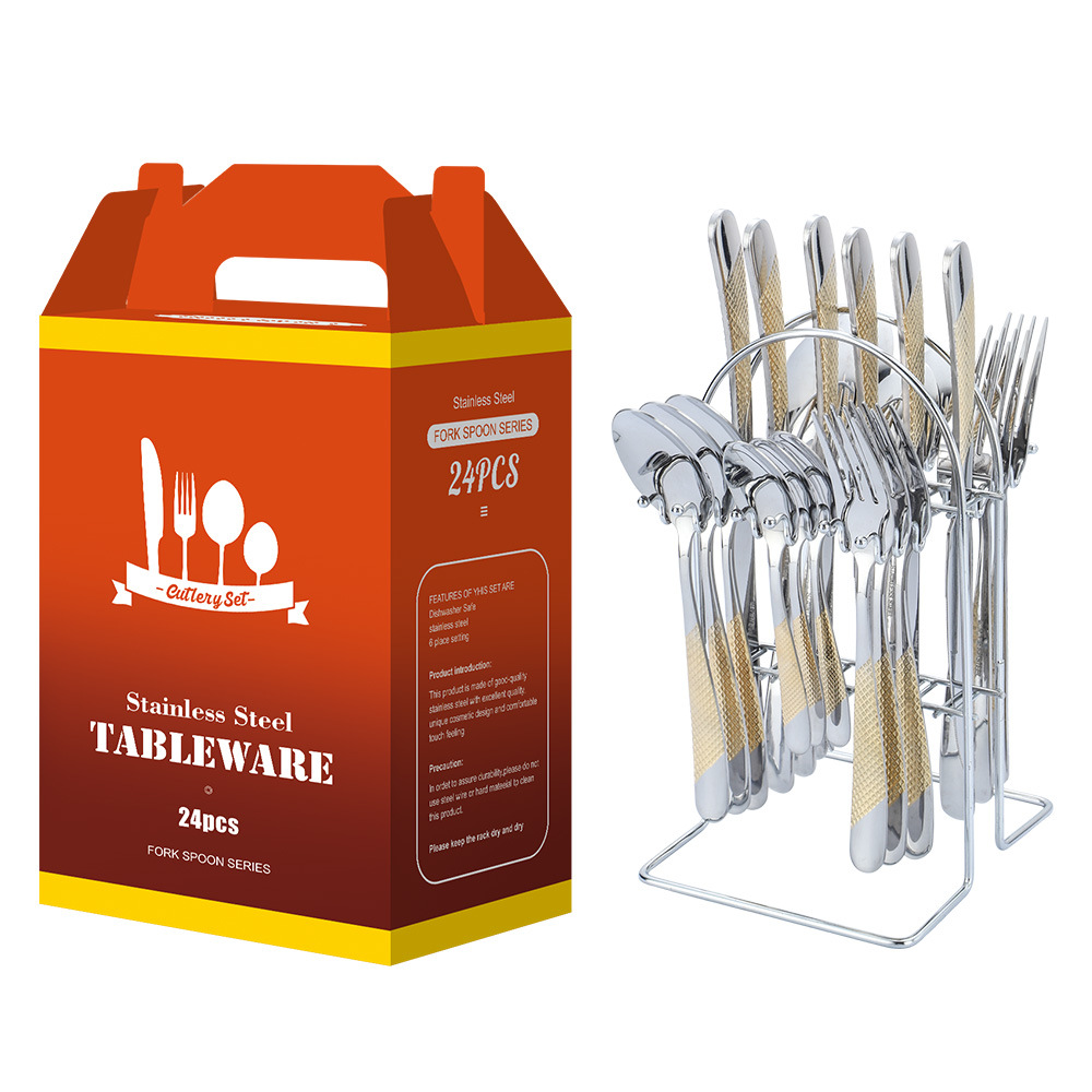 Amazon Acero inoxidable vajilla traje transfronterizo ruso occidental vajilla cuchillo, tenedor, cuchara, Diamante estrella traje de caja de regalo de 24 piezas