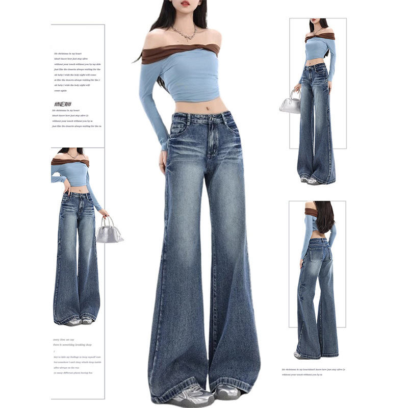 Spring New Plus-Size Fashion Jeans for Women, High-Waisted, Loose-Fitting, Slimming, Versatile Wide-Leg Flared Pants Spring New Plus-Size Fashion Jeans for Women, High-Waisted, Loose-Fitting, Slimming, Versatile Wide-Leg Flared Pants