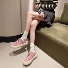 秋季爆款磨砂复古运动休闲女鞋厚底板鞋2024夏季新款松糕皮鞋单鞋