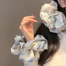 网格蕾丝头花发圈2025新款格纹大肠发圈甜美丸子头扎马尾头绳发饰