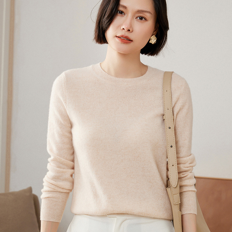 New Style Net Face Cashmere Knitted Sweater Autumn Thin Round Neck Wool Sweater Women's Inner Wear regular Base Shirt