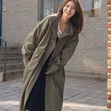 春秋新款工装风衣女中长款韩版宽松大码抽绳收腰显瘦时尚休闲外套