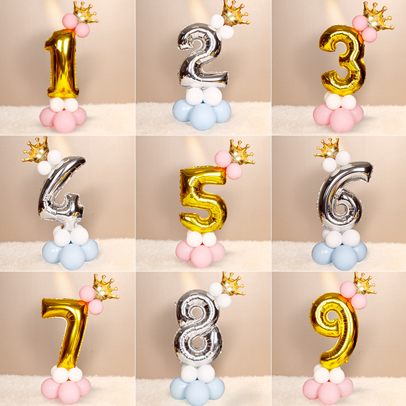 32-inch aluminum film digital balloon column road guide baby's birthday 100th day decoration children's party scene layout props
