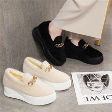 松糕厚底豆豆鞋女冬加绒一脚蹬毛绒时尚年新款潮棉鞋外穿