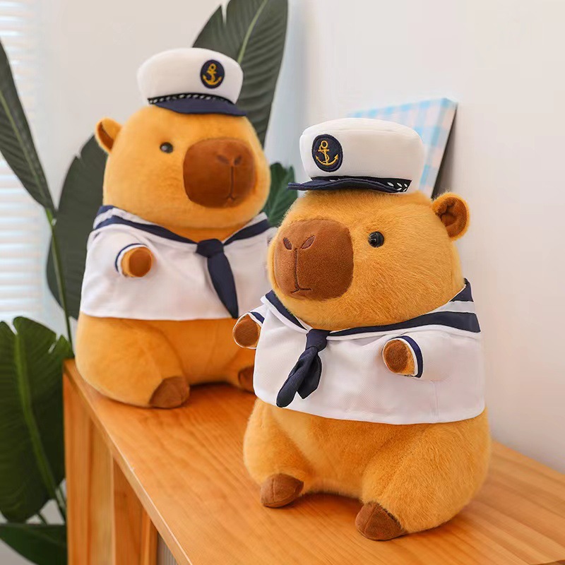 跨境新款海军水手服卡皮巴拉水豚毛绒玩具公仔儿童礼物女生抱枕