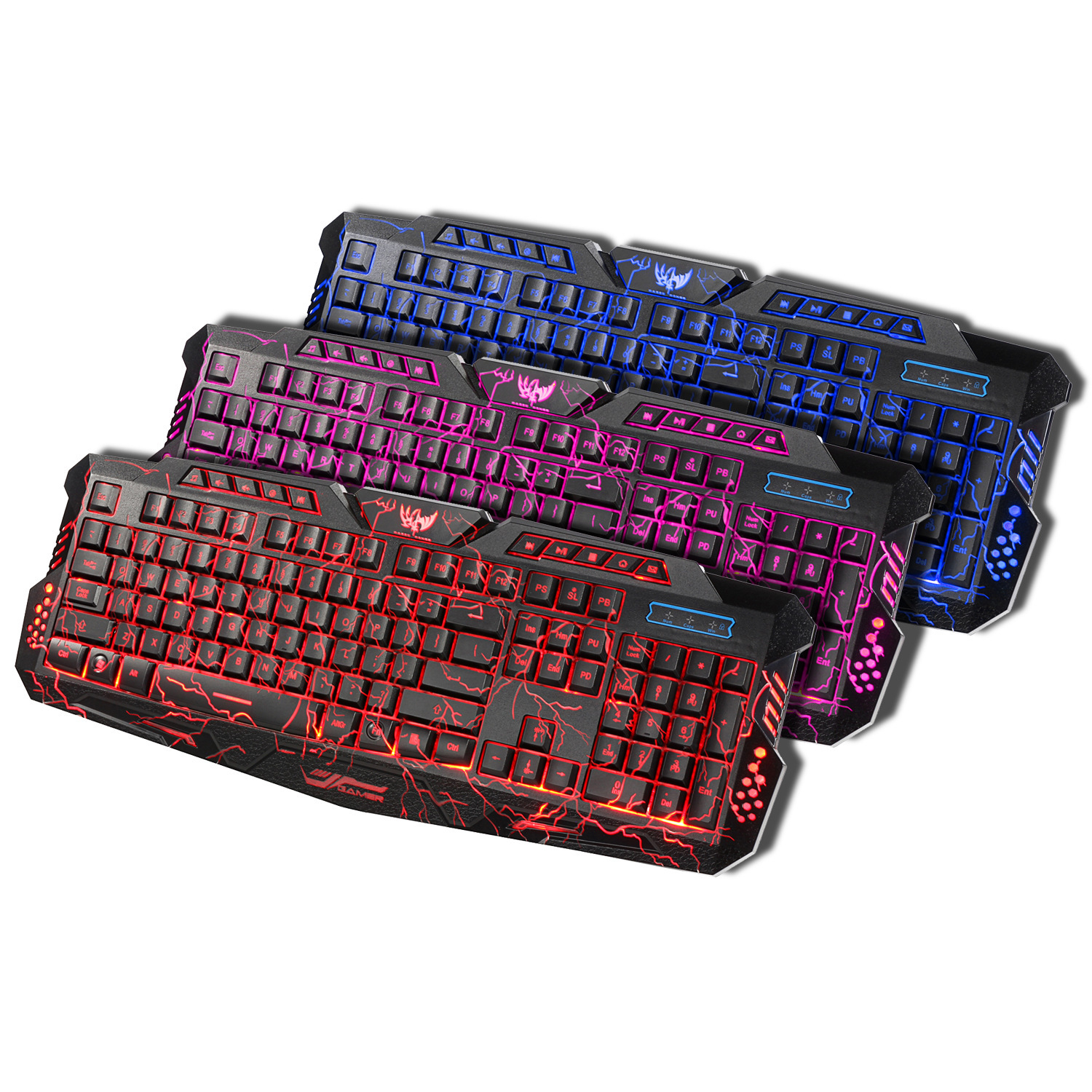 M200 Tri couleur rétro-éclairé Crack jeu 104 touches clavier filaire ordinateur de bureau_voghion.com