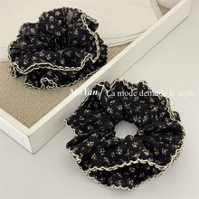 韩版四层勾边小碎花布艺大肠发圈高级感束腰马尾发绳气质百搭头绳