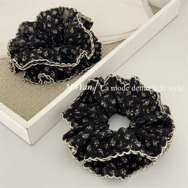 韩版四层勾边小碎花布艺大肠发圈高级感束腰马尾发绳气质百搭头绳