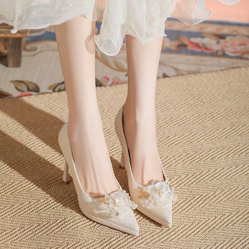 French Champagne Color Thin Flash Platform High Heels Women's Bride Wedding Dress Two Wear Thin Heel High Heels with Thick Bottom French Champagne Color Thin Flash Platform High Heels Women's Bride Wedding Dress Two Wear Thin Heel High Heels with Thick Bottom