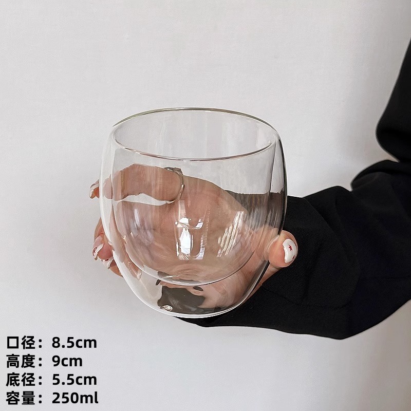 Taza de vidrio de doble capa transparente aislante térmico de viento ins simple, taza de café americano para el hogar, taza de café con leche, taza de agua potable