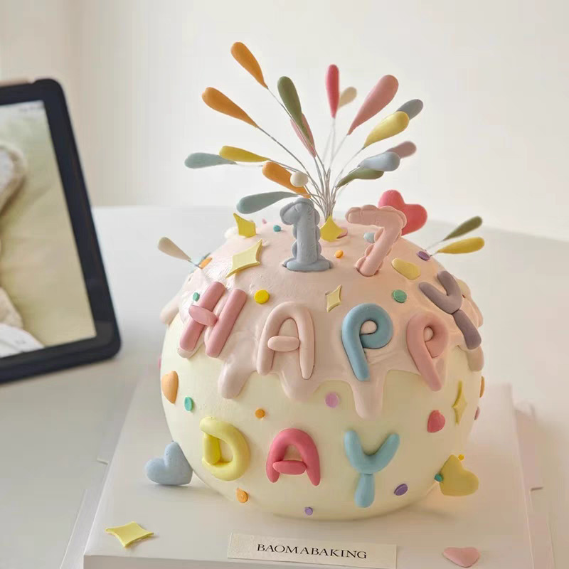 Internet Celebrity's Same Style Colorfulful Fireworks Birthday Cake Decoration Plug-In Happy Birthday Letter Mold Baking