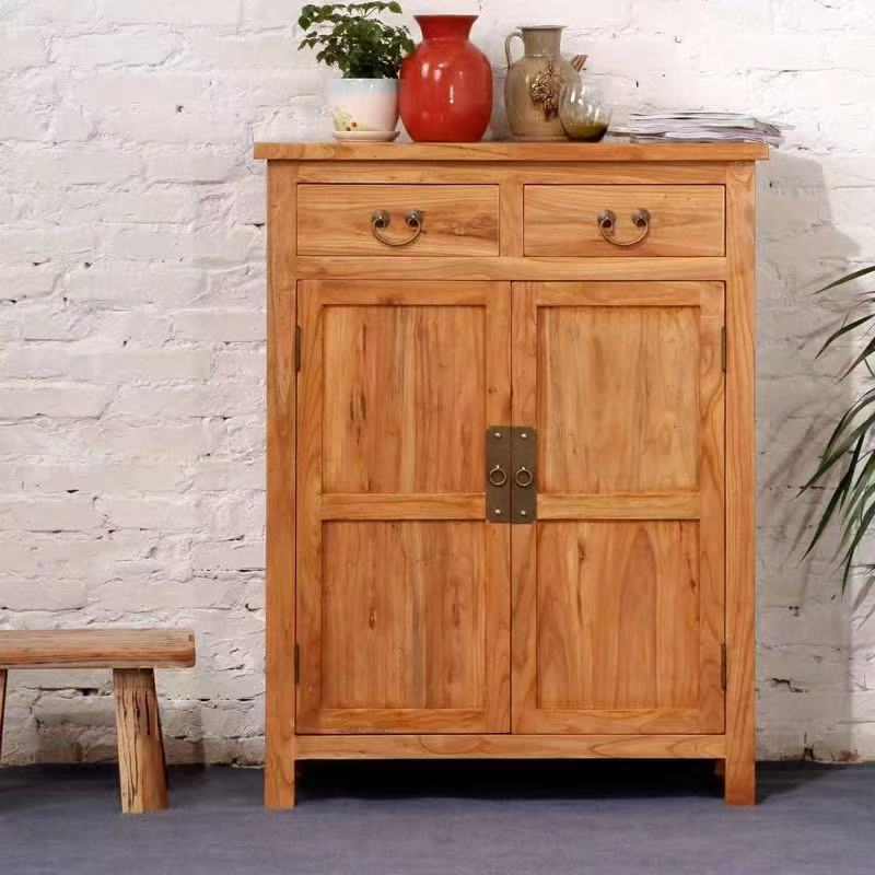 老榆木客厅三屉三门玄关柜实木靠墙收纳柜厨房榆木茶水柜餐边柜