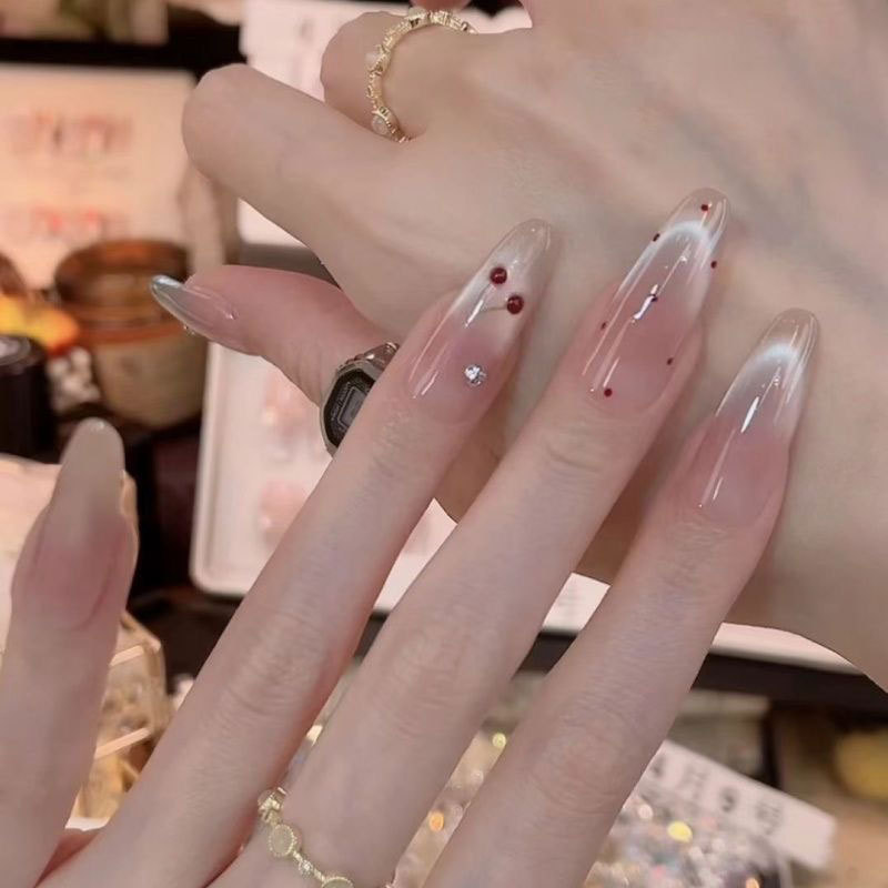 [Blush Cherry] Dopamine Purely Handmade Wearable Nail Medium-Length Smiling Cat Eye Nail Art Patch