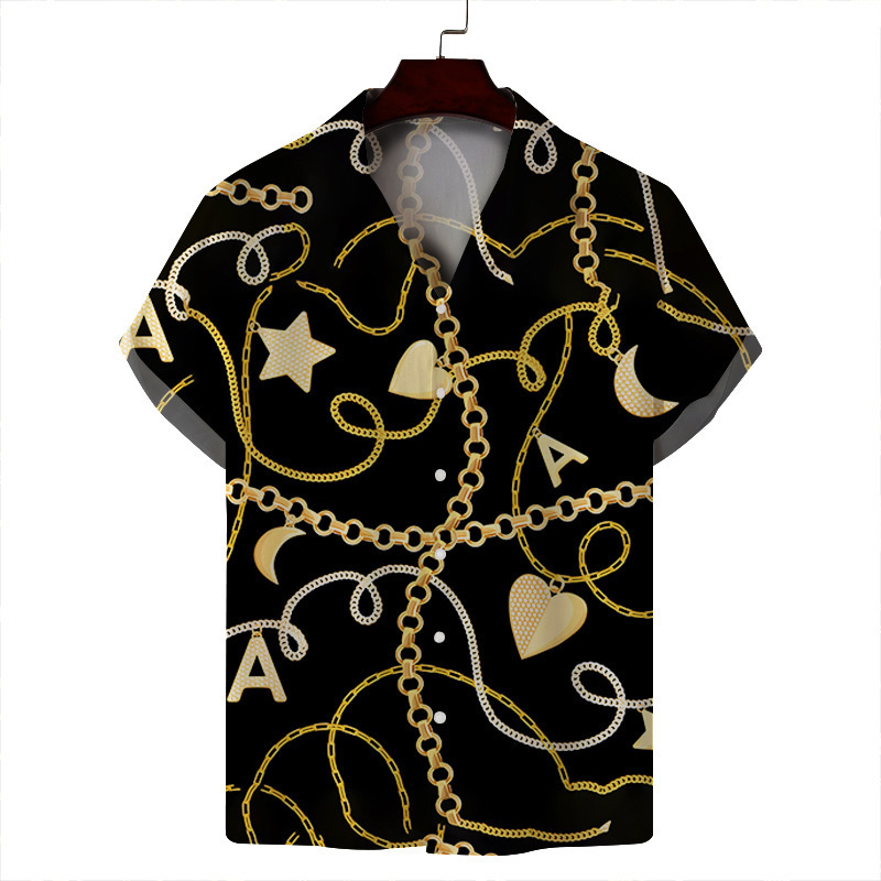 2024 verano hombre delgado casual cuello cubano moda cara hawaiana elástica camisa de manga corta con estampado digital 3D