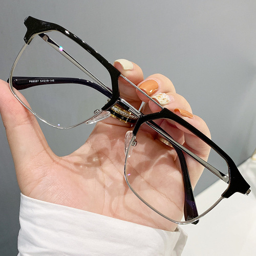 68087 Xiaohongshu live broadcast double-beam metal retro personalized anti-blue light flat frame for men with myopia