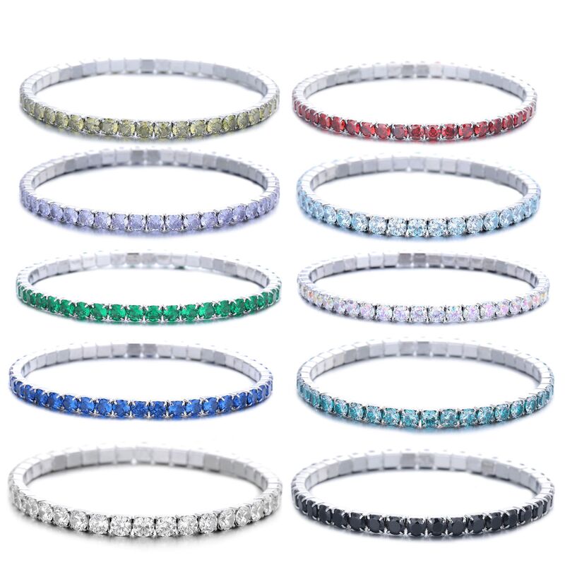 Cross-Border Light Luxury Full Diamond Stainless Steel Elastic Bracelet with Natural Zircon Inlay, High-End Tennis Bracelet That Does Not Fade