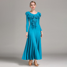 以琳飞儿 荷叶花边领摩登舞裙连衣裙练功长裙大摆裙S9011国标舞服