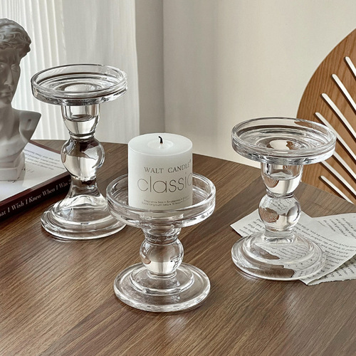 ins罗马柱玻璃烛台法式复古摆件装饰品浪漫烛光晚餐装饰拍照道具