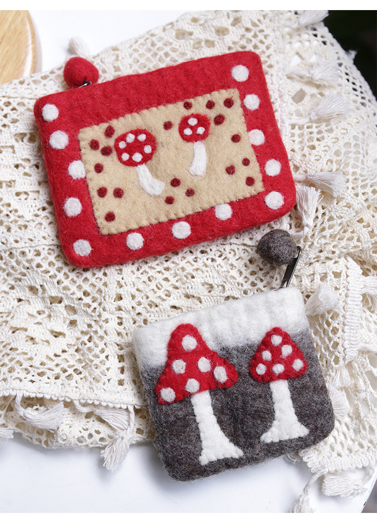 22g Weight Zipper Closure Type Daily Occasion Women's Mushroom Felt Zipper Kids Wallets