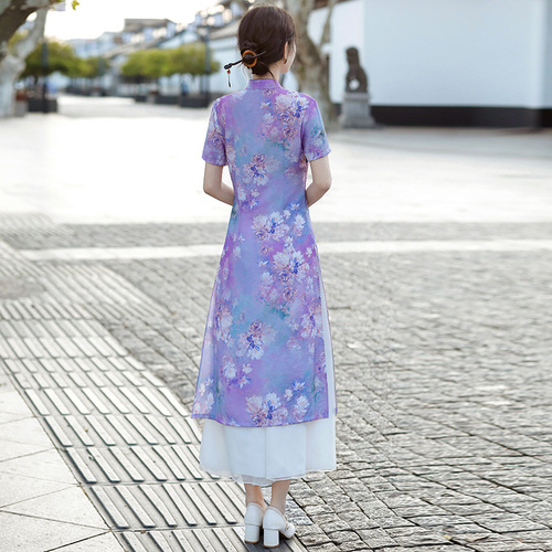 Chinese Dresses retro cheongsam Qipao Tang suit embroidered restoring ancient ways of Chinese tea art wind two-piece cheongsam of the republic of China