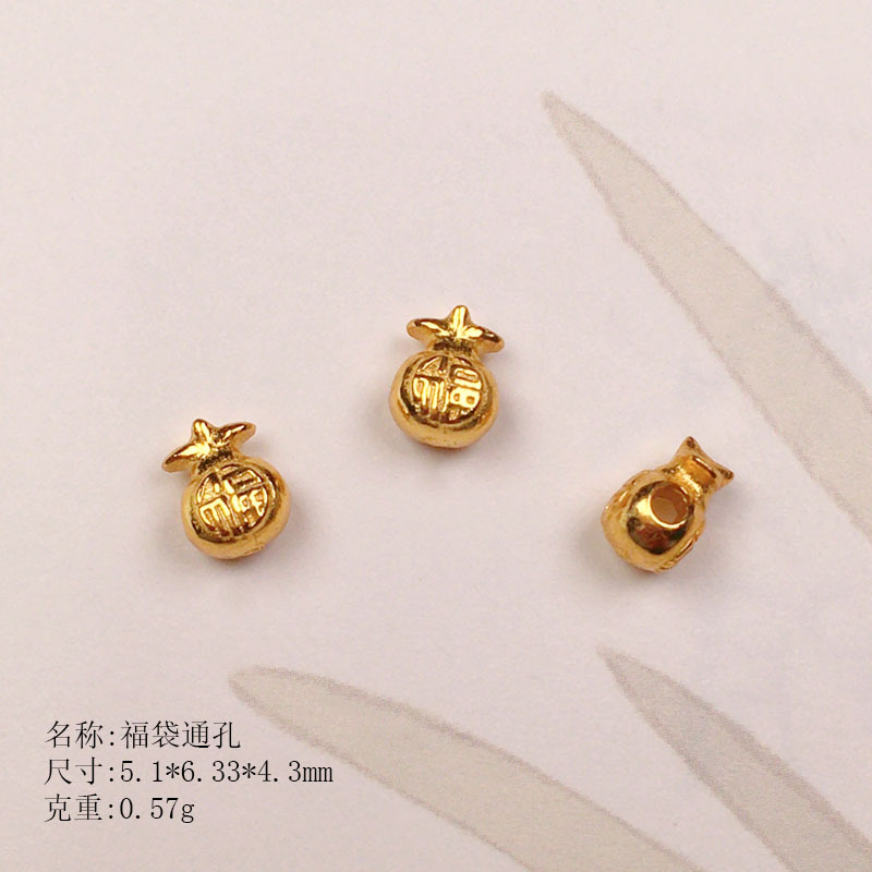 S925 Silver Gold-Plated Flower-Shaped Pendant with Five Wealth Gods Round Charm, DIY Handmade Spacer Beads for Bracelet Accessories