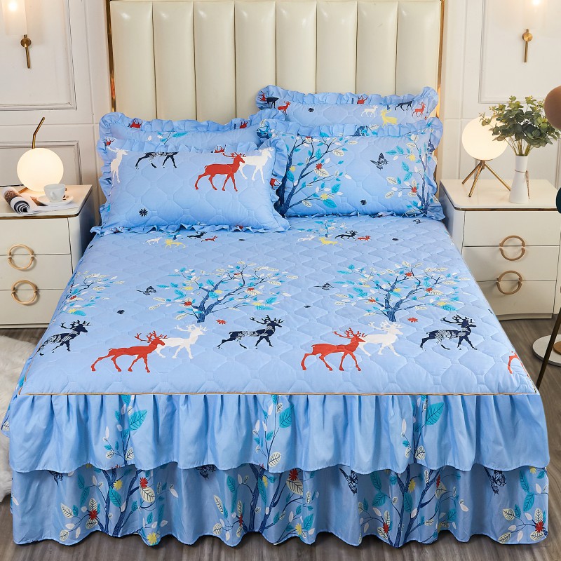 Transfronterizos encaje vestido de cama de estilo coreano encaje de algodón grueso cama de filamento molienda cama de acolchón polvo cubierta de cama al por mayor