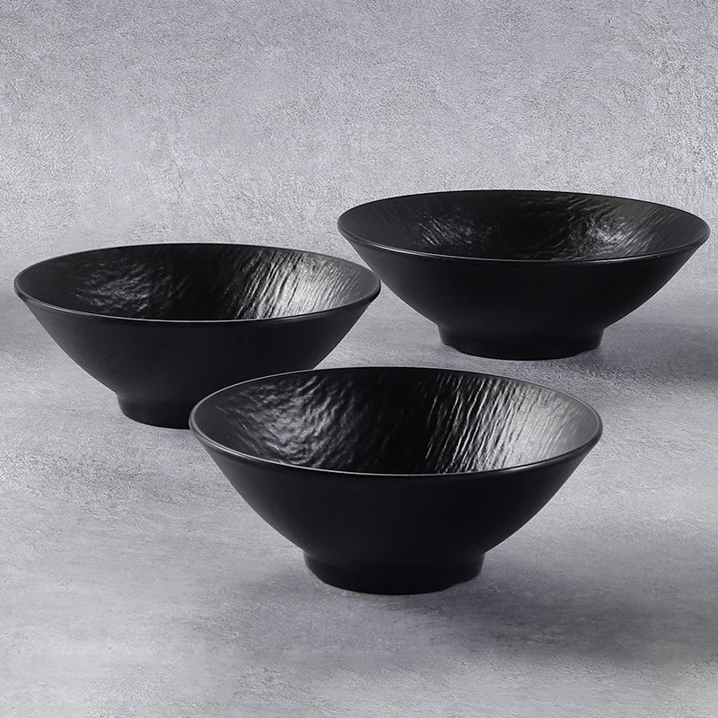 Japonés negro melamina bolos de arroz bolos de mezcla de fideos bolos de hotel restaurante bolos de sopa de plástico bolos de ensalada comerciales