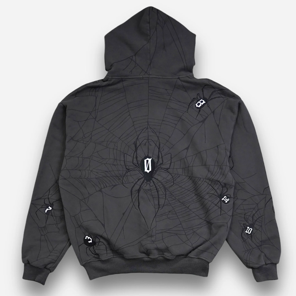 Gothic hoodie oversized met spinnenweb print voor heren_voghion.com