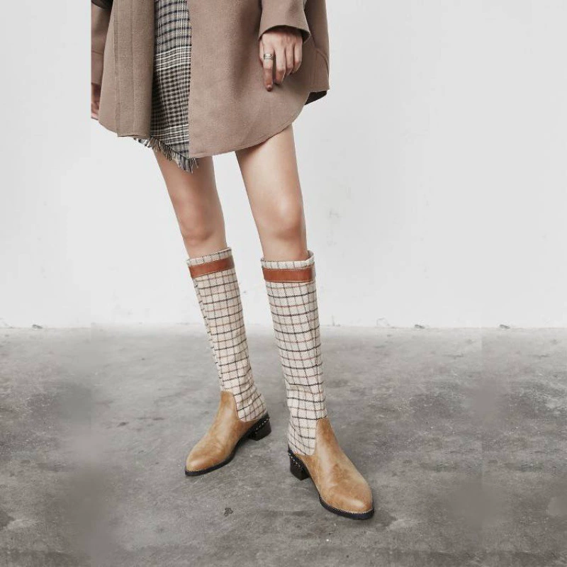 Осенний новый стиль с толстым каблуком сапоги рыцаря большого размера