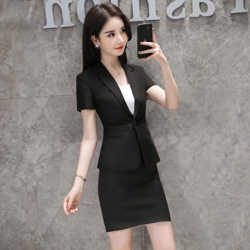 新款高端套装女夏季薄款短袖女西装套裙正装女工作服