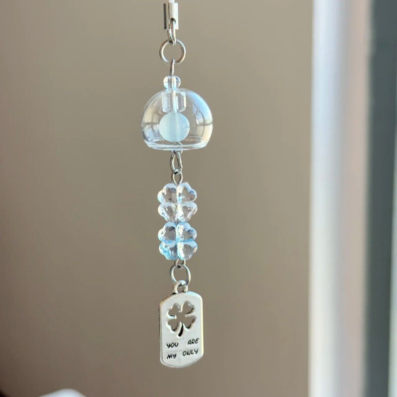 [Blue Hemisphere Wind Chime] Wishing Bottle Four-Leaf Clover Wind Chime Ins Lucky Four-Leaf Clover Pendant Keychain Pendant