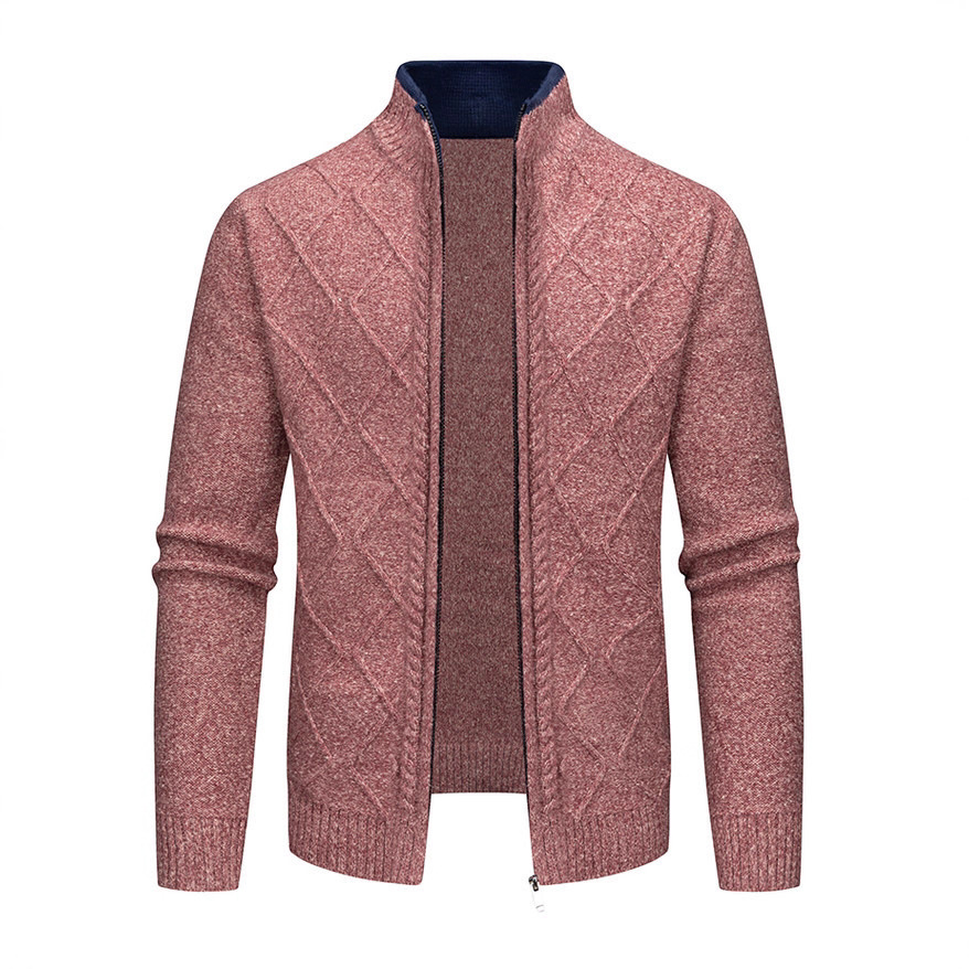 Transfronterizos de color sólido otoño y invierno para hombres con cuello de diamante engrosado jersey jersey cardigan casual jersey