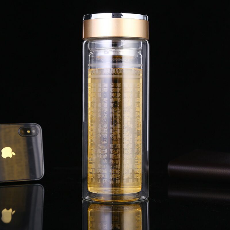 A5L大悲咒水杯布達哈工藝水晶杯 廣告商務雙層玻璃水杯子