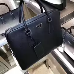 Prada Men's Detachable Shoulder Strap Single Zipper Saffiano Leather Briefcase Laptop Bag 0891-1