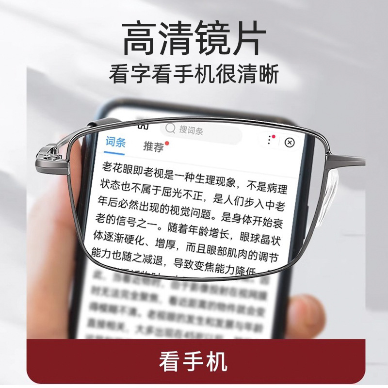 レトロ高精細老眼鏡、男性・高齢者用、ブルーライトカット66611、超軽量チタン合金老眼鏡、長時間着用してもめまいなし|undefined