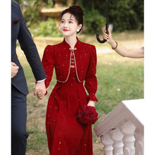 旗袍敬酒服2025新款新娘回门便装高级感订婚红裙套装结婚晚礼服女