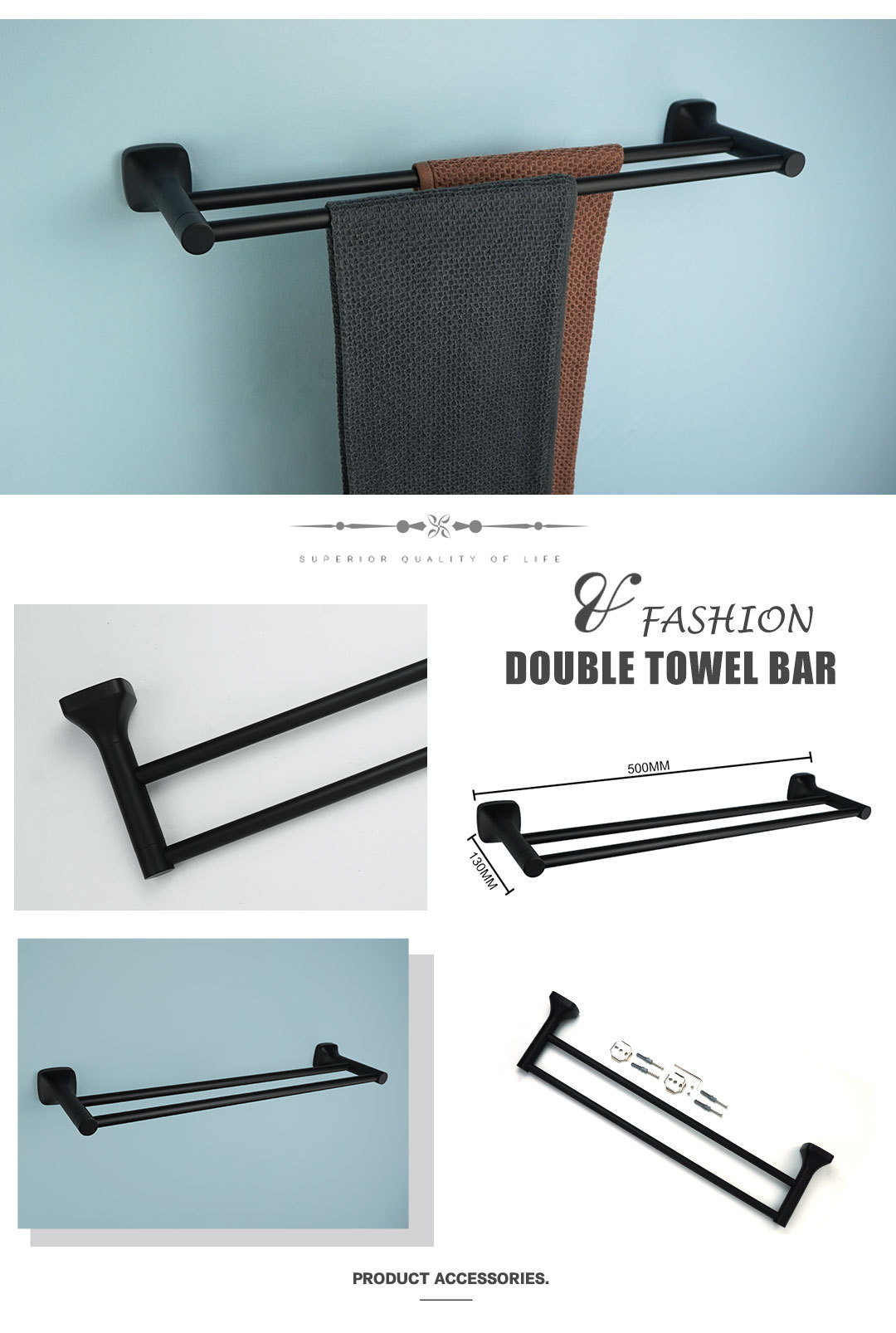 Toallero negro mate con borde cruzado, toallero redondo, toallero, toallero, serie de ganchos colgantes para baño_voghion.com