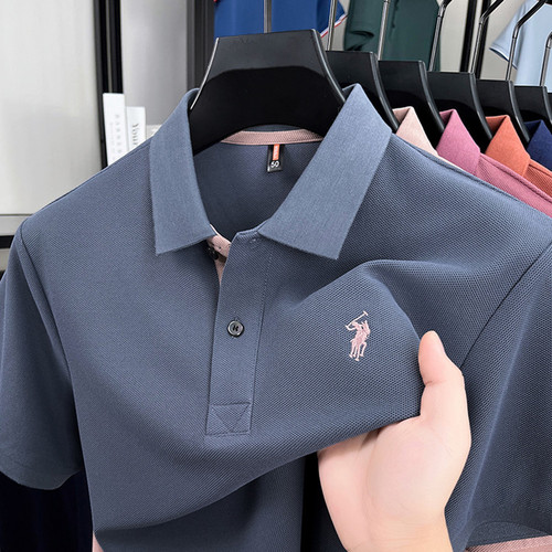Slim Men's Embroidered Short-Sleeve T-Shirt 2025 Summer Middle-Aged Loose Stand-up Collar Half-Sleeve Breathable Polo Shirt for Men