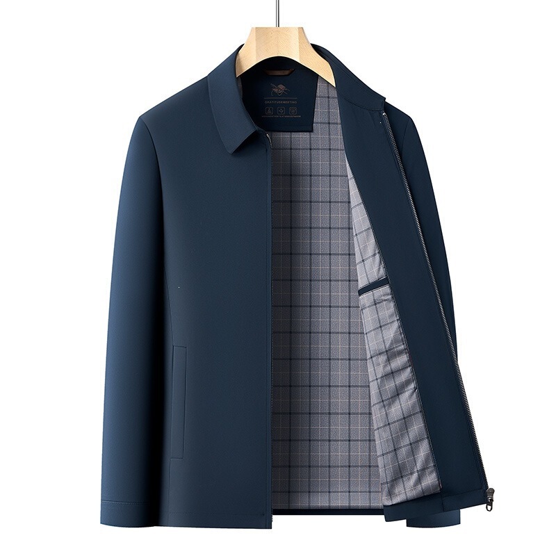 New spring and autumn collection: men's business casual short-sleeved solid-color jacket with a stand-up collar, designed for middle-aged men