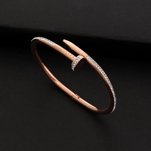 Minimalist Diamond-Encrusted Titanium Steel Cuff Bracelet with Open Clasp, Fashionable Women's Jewelry for Cross-Border Fashion, Non-Fading and Versatile