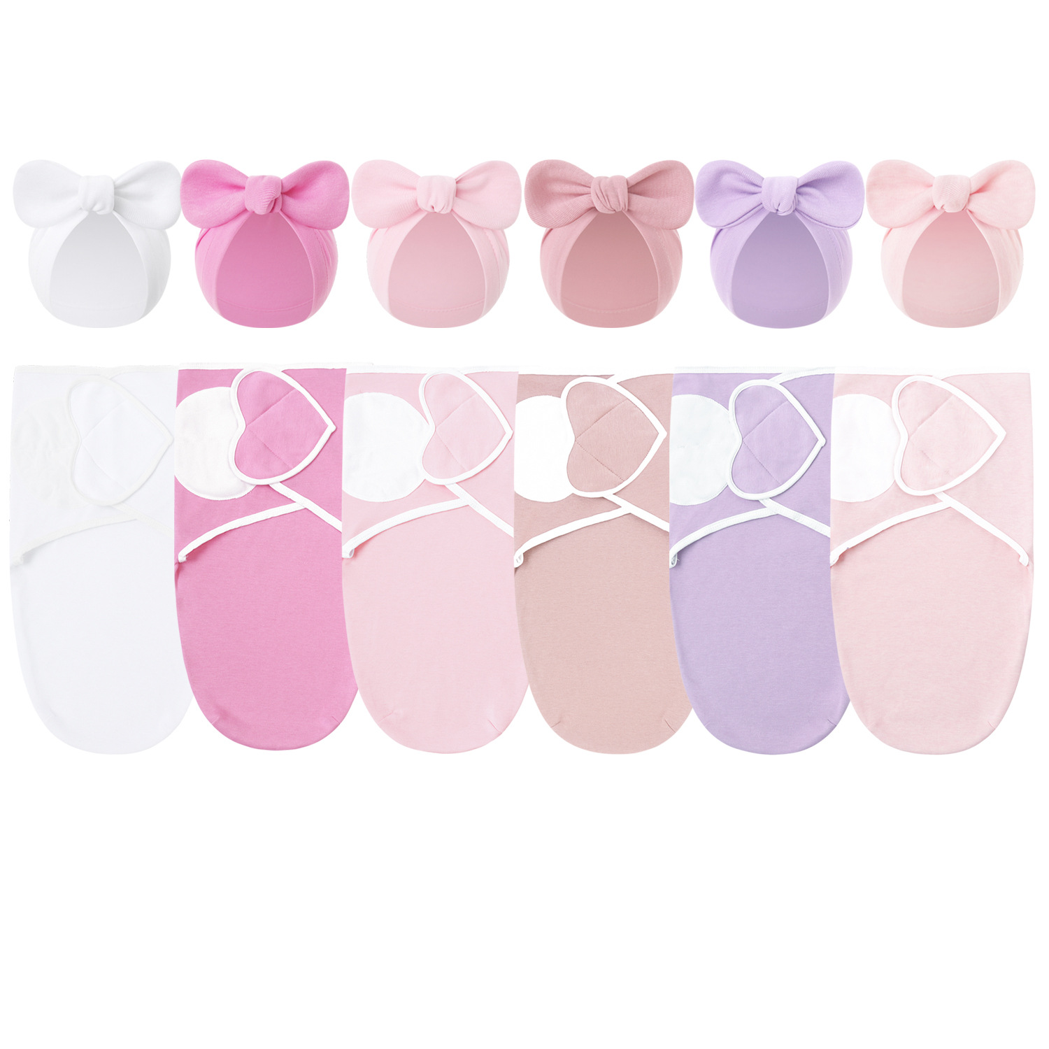 2026 European and American Baby Hats Solid Color Set Anti-Startle Swaddle Cotton Spring and Autumn Wrap Blanket Cross-Border Sleeping Bag