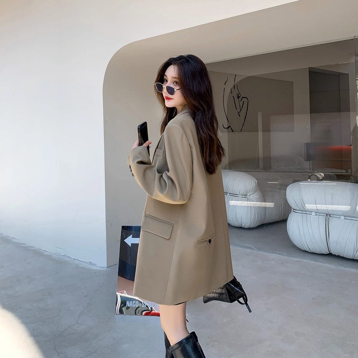 Black high-end street-style blazer for women, new spring/autumn Korean-style loose casual elegant blazer, available for drop shipping