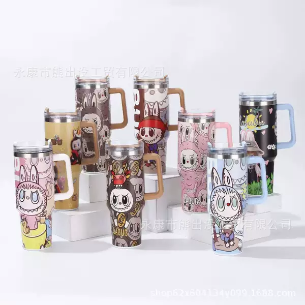 Cross-border temu Amazon 40OZ Labubu sanrio car cup stainless steel straw car car cup