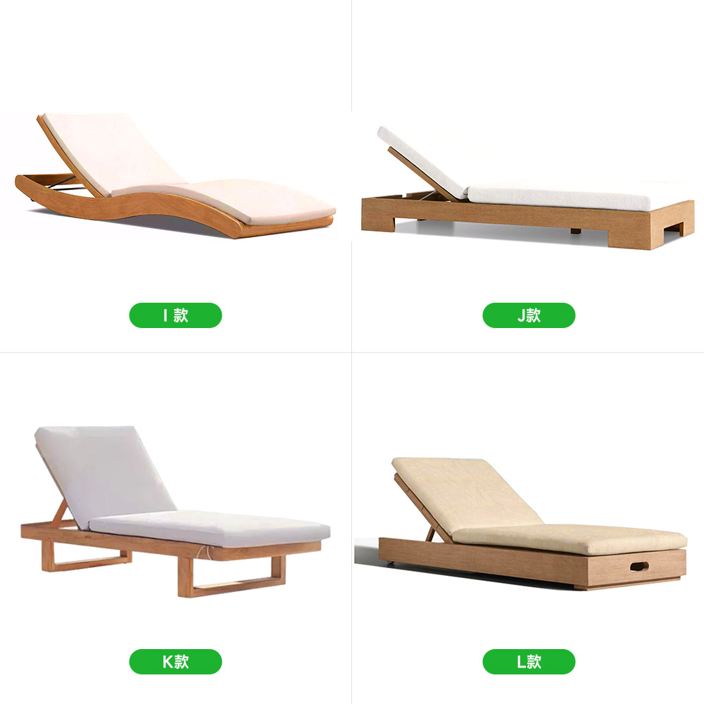Silla de madera maciza al aire libre Villa patio impermeable muebles de protección solar Jardín al aire libre hotel playa casual cama de madera