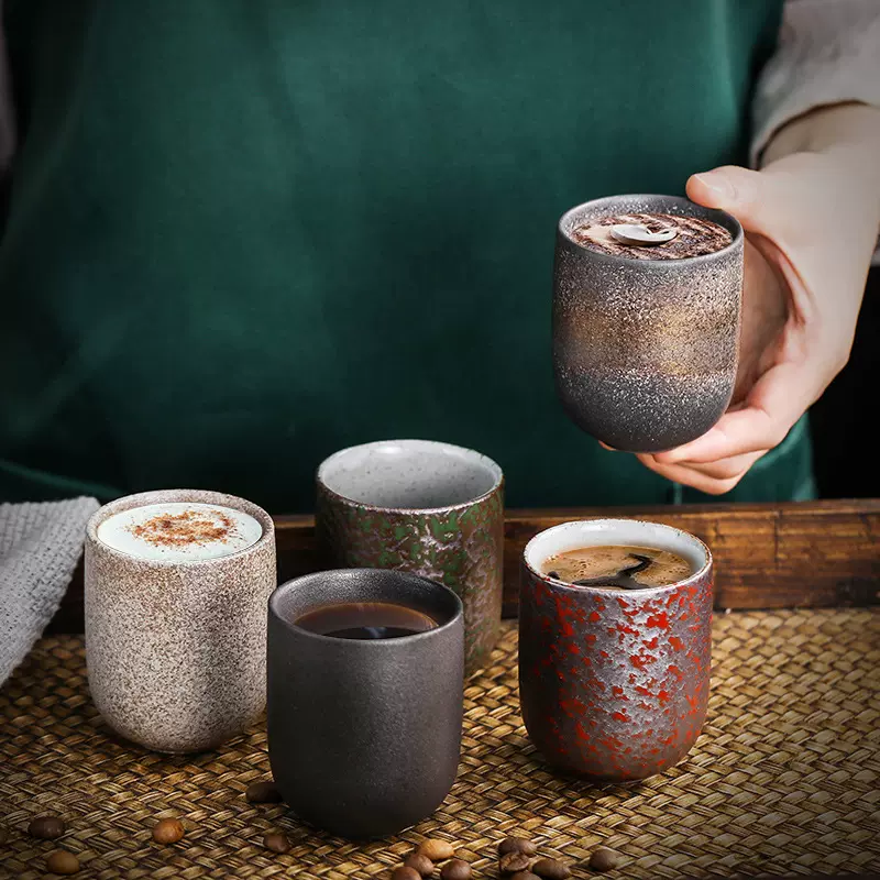 日式复古粗陶功夫茶杯浓缩咖啡杯品茗杯陶瓷家用水杯礼品DIY logo