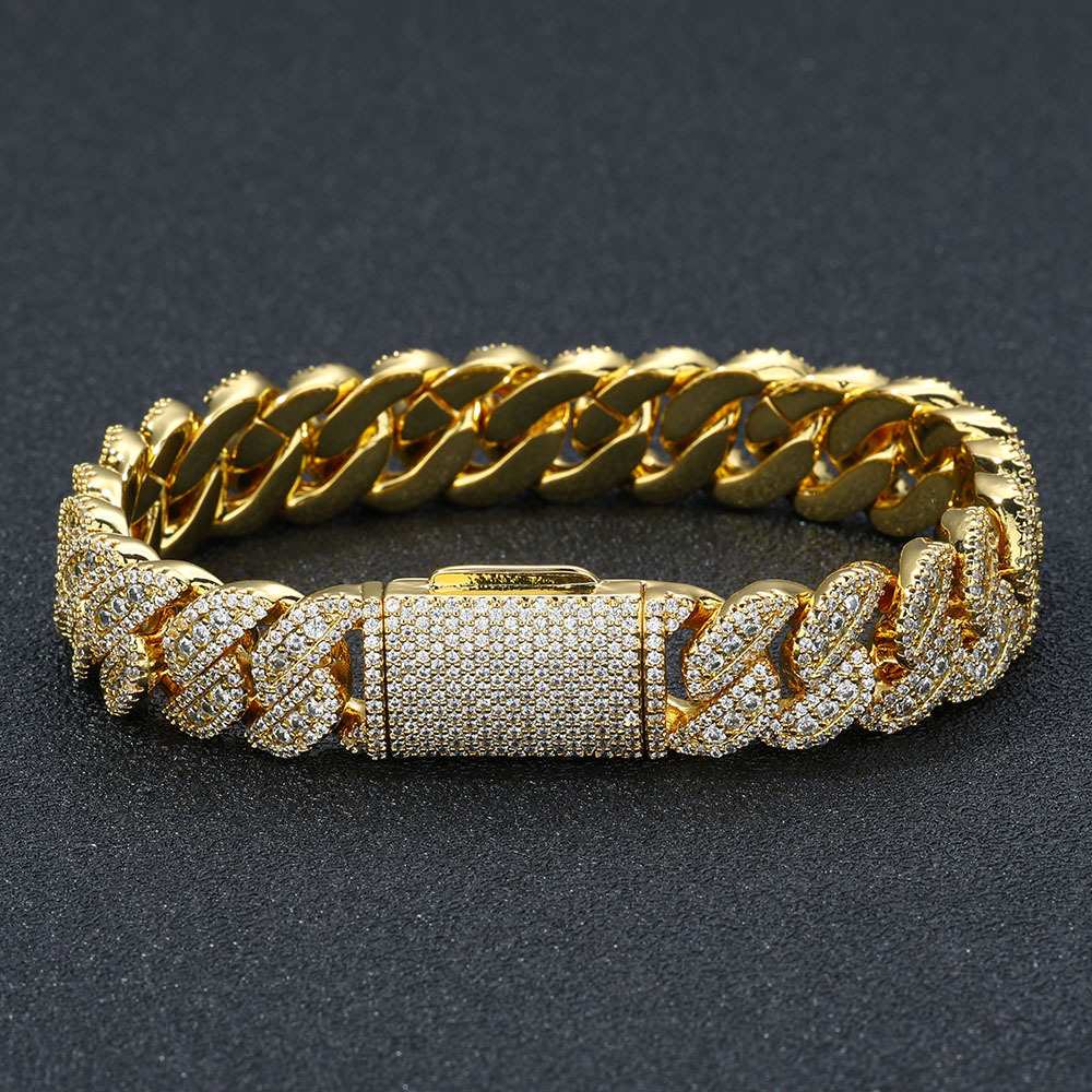 Cuban Chain Bracelet For Men With Full Diamond Zircon And Clasp_voghion.com